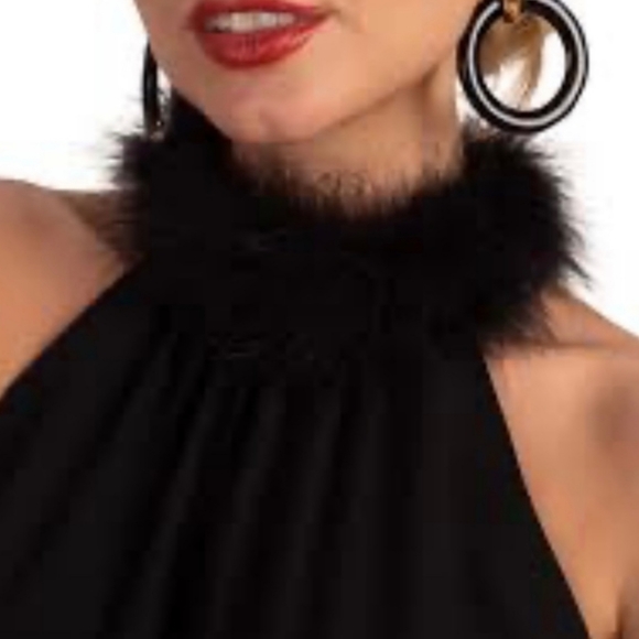 Lauren Ralph Lauren Collection Black Mink Fur Collar Halter Evening Dress Gown - Picture 2 of 16